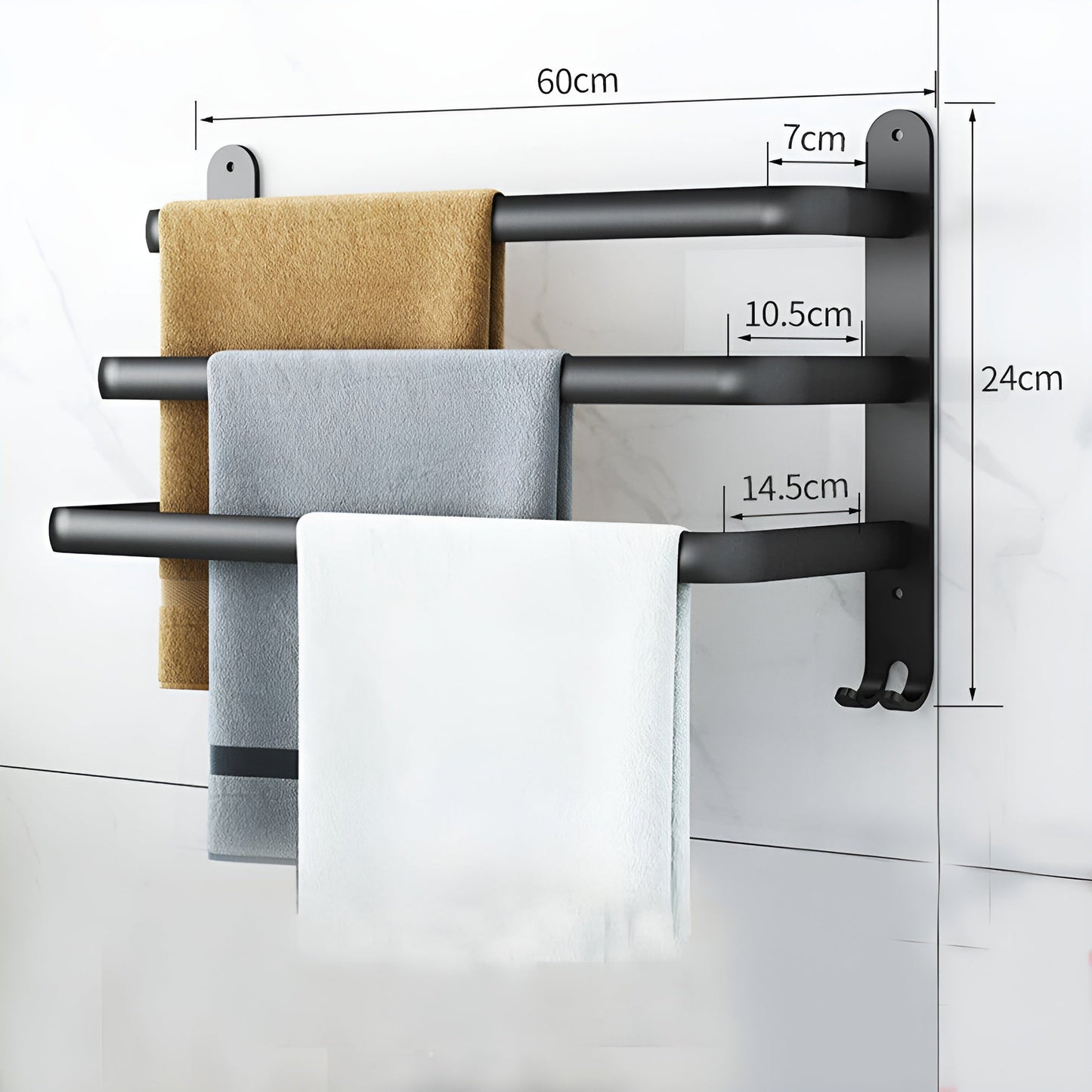 HangEase | 3-Tier Wall-Mounted Towel Organizer - Space-Saving Aluminium Bathroom Storage