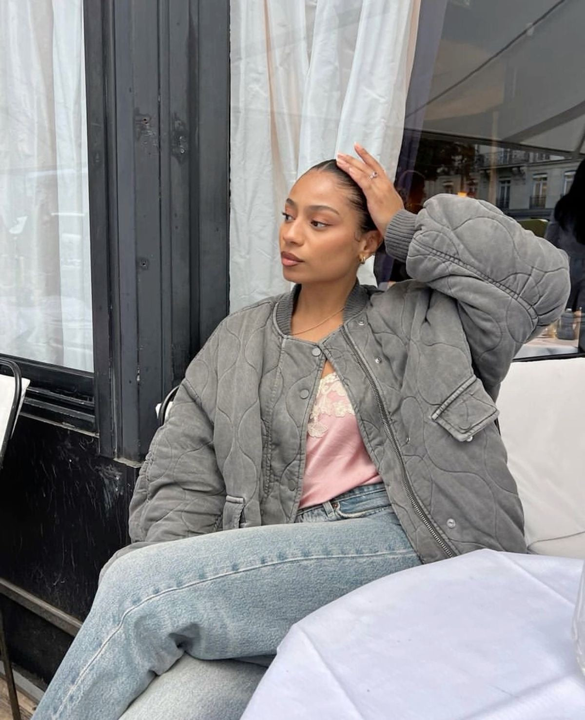 Women's Casual Quilted Bomber Jacket with Ribbed Collar