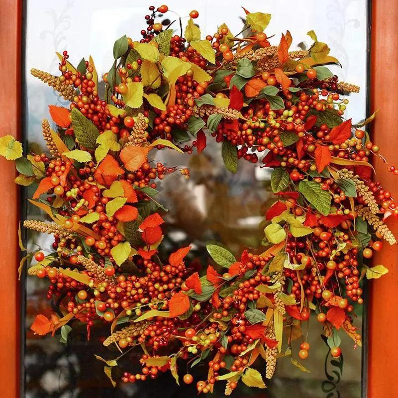 40 cm Autumn Door Wreath with Berries and Pine Cones – Natural Decor for Halloween and Thanksgiving