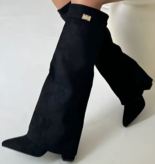 Elegant Women's Ankle Boots with Block Heel and Buckle - Available in Suede or Leather