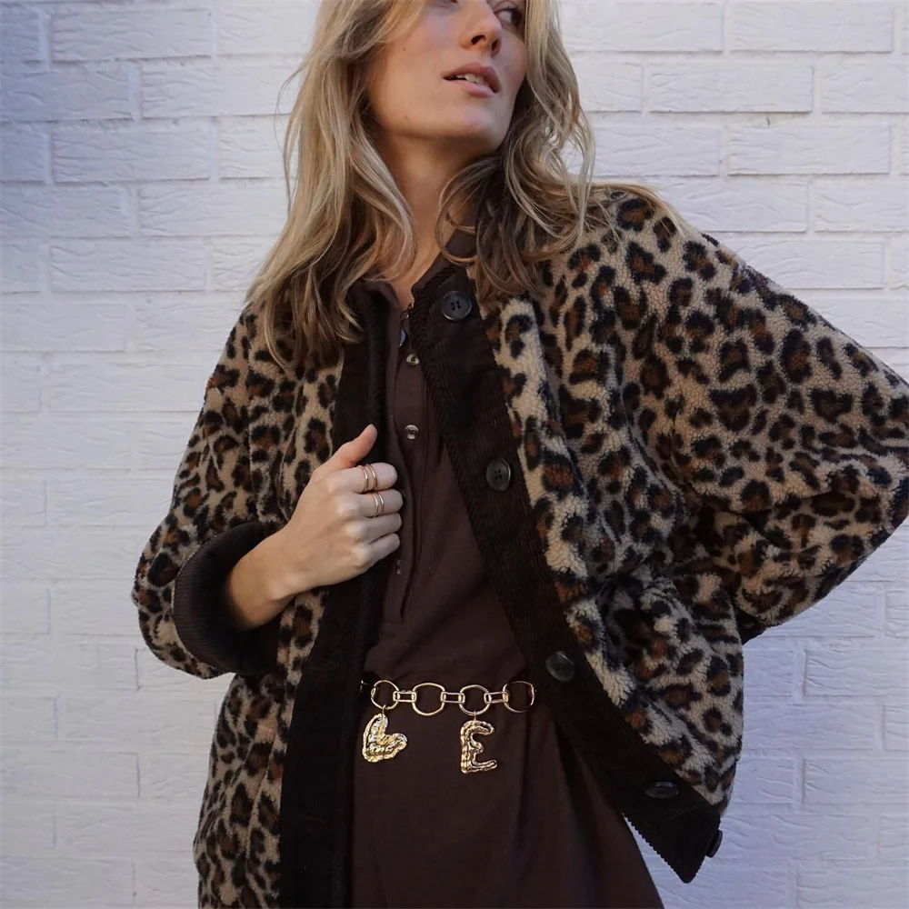 Leah | Women's Leopard Print Winter Jacket with Round Neck