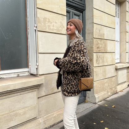 Leah | Women's Leopard Print Winter Jacket with Round Neck