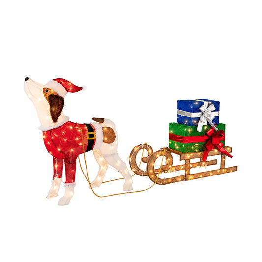 LED Christmas Sleigh with Dog, Gifts, and Festive Lights