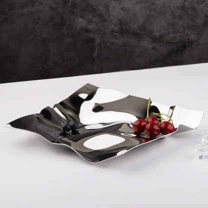 GlimmerPlate | Unique Stainless Steel Decorative Tray - Chic Storage Solution for Contemporary Home Decor