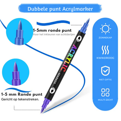 36 Double-Sided Acrylic Markers – 72 Vivid Colors, Non-Staining