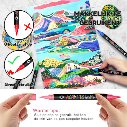 36 Double-Sided Acrylic Markers – 72 Vivid Colors, Non-Staining