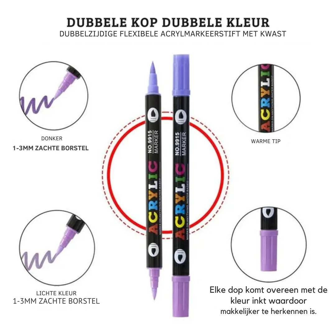 36 Double-Sided Acrylic Markers – 72 Vivid Colors, Non-Staining