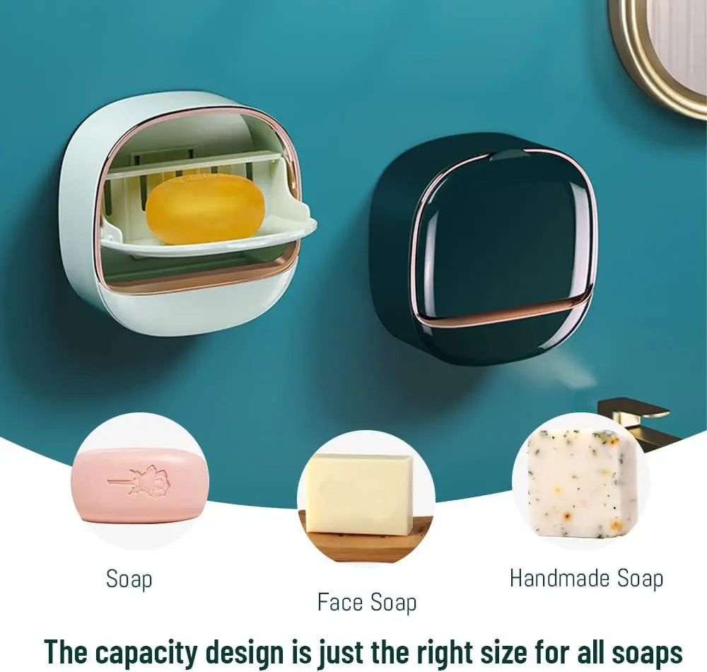 SoapShell | Contemporary Soap Dish with Lid and Drip Tray - Elegant Bathroom Soap Holder