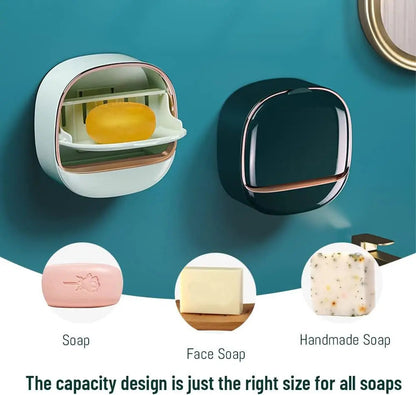 SoapShell | Contemporary Soap Dish with Lid and Drip Tray - Elegant Bathroom Soap Holder