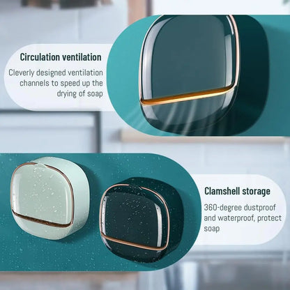 SoapShell | Contemporary Soap Dish with Lid and Drip Tray - Elegant Bathroom Soap Holder