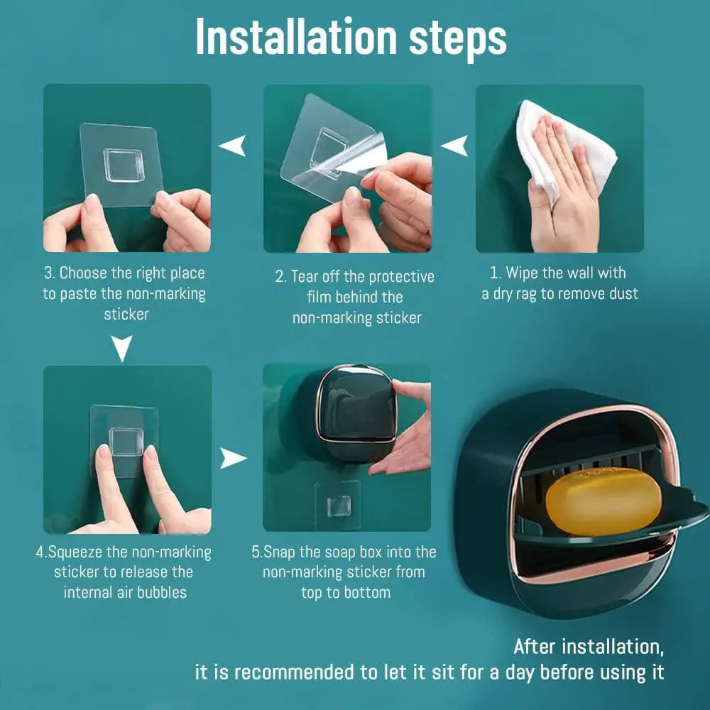 SoapShell | Contemporary Soap Dish with Lid and Drip Tray - Elegant Bathroom Soap Holder