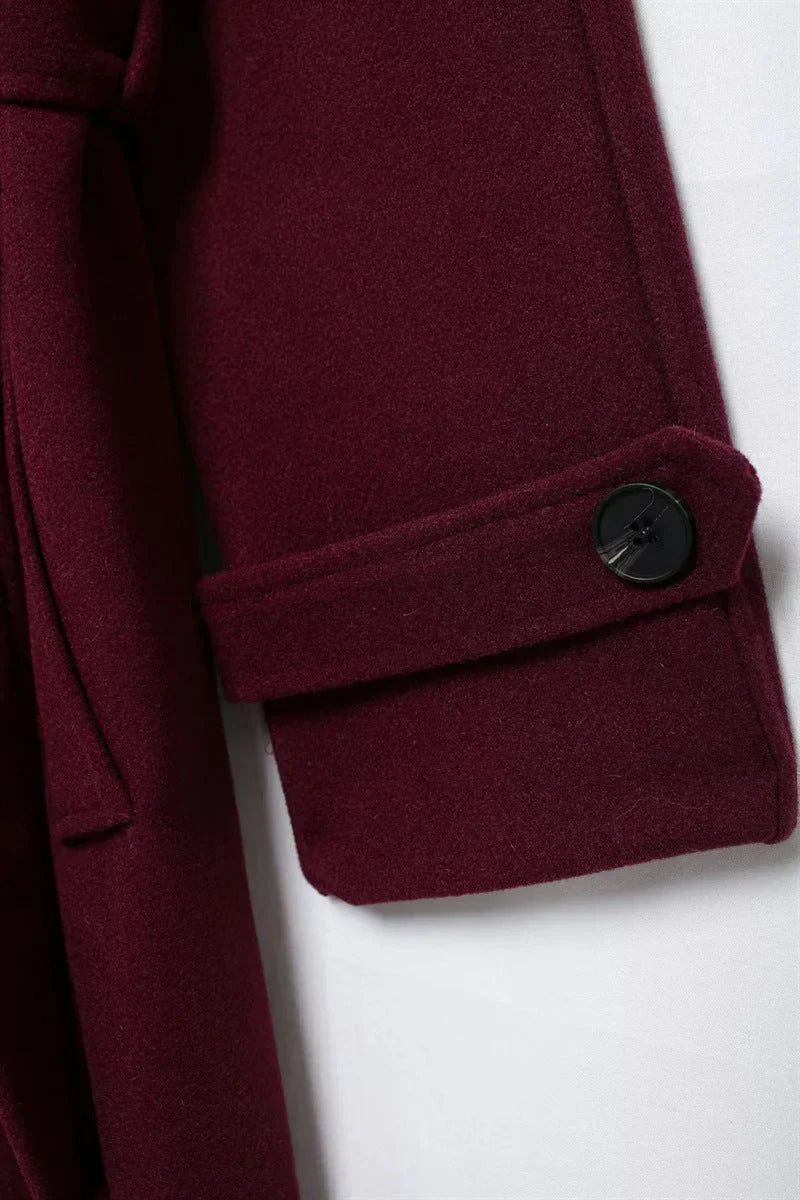 Burgundy Oversized Wool Jacket for Women - Classic Elegance