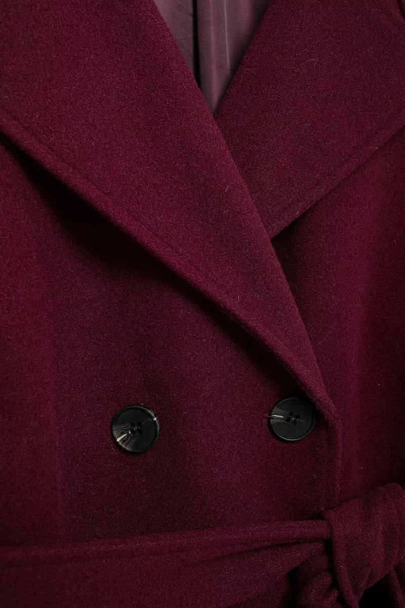 Burgundy Oversized Wool Jacket for Women - Classic Elegance