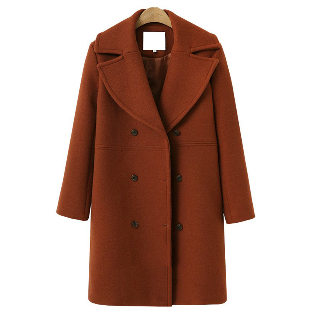 Women's Double-Breasted Long Wool Coat – Ideal for Fall