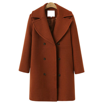 Women's Double-Breasted Long Wool Coat – Ideal for Fall
