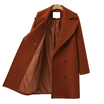Women's Double-Breasted Long Wool Coat – Ideal for Fall