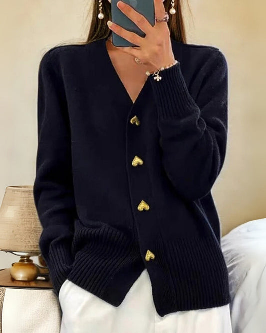 Autumn Cardigan for Women with Heart-Shaped Buttons
