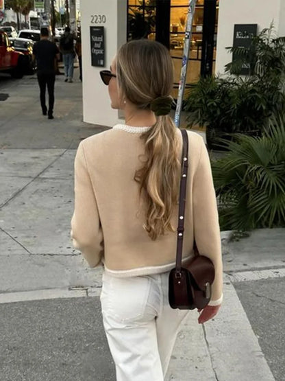 Timeless Women's Cropped Tailored Jacket - Long Sleeve with Textured Fabric