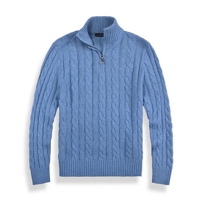 Men's Jumper with Half Zip and Cable Pattern