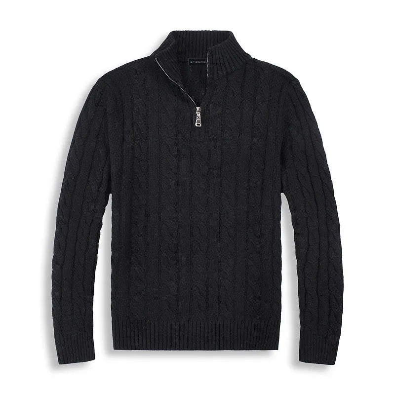 Men's Jumper with Half Zip and Cable Pattern