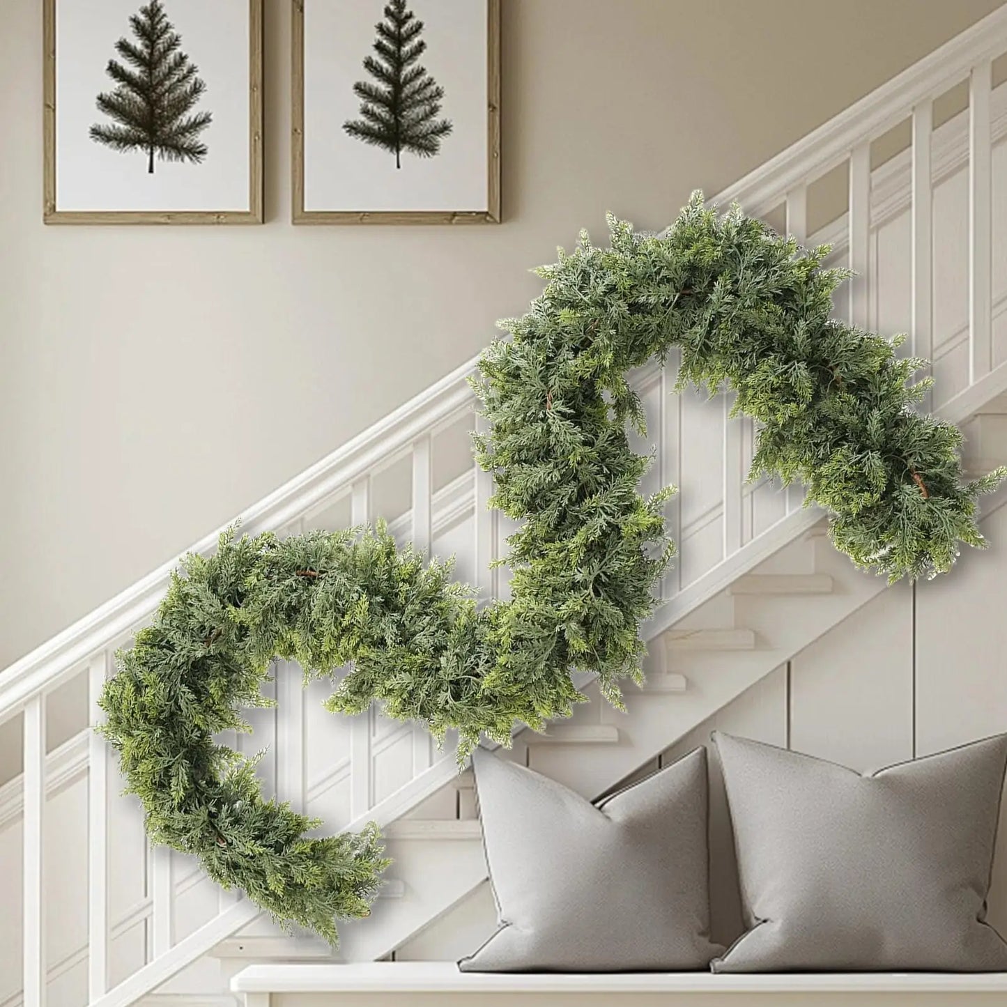 Winter-Themed Green Cypress Branch Christmas Garland