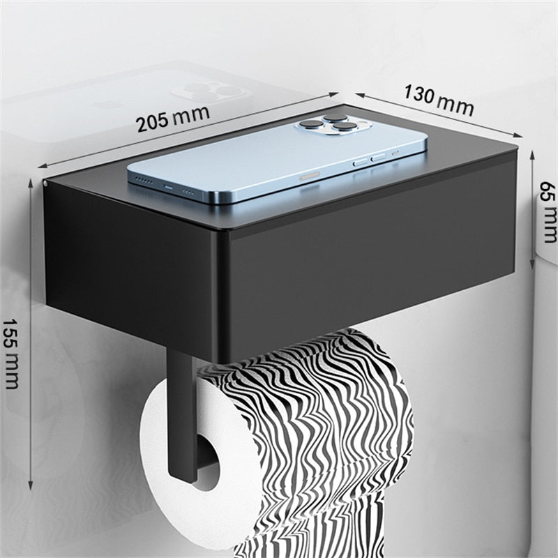 TidyBox Wall-Mounted Toilet Paper Holder with Storage Shelf - Durable Steel, Space-Saving Solution