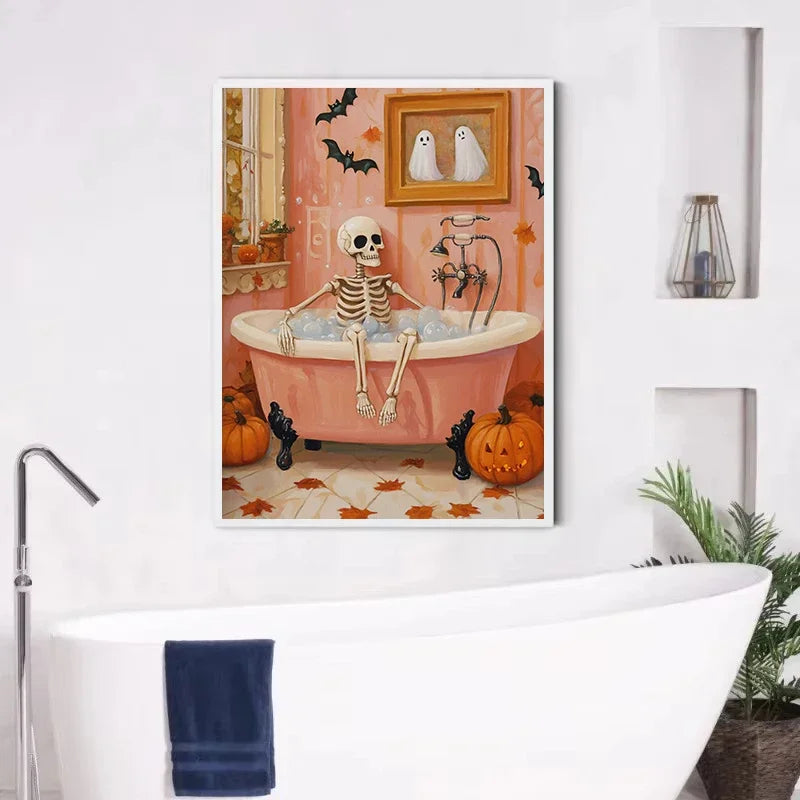 Halloween Wall Art Set featuring Pumpkins, Ghosts, and Cats — Autumn Home Decor