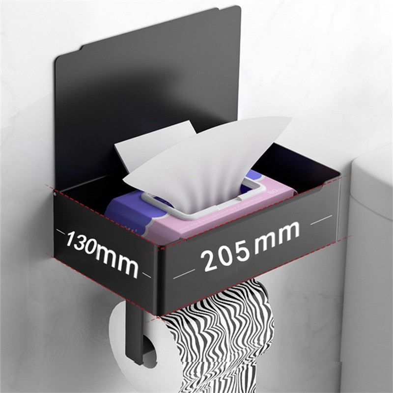 TidyBox Wall-Mounted Toilet Paper Holder with Storage Shelf - Durable Steel, Space-Saving Solution