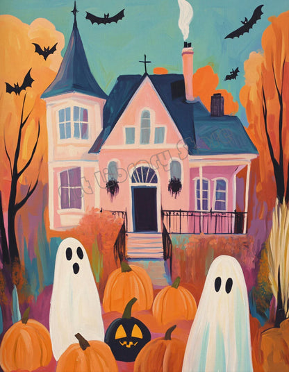 Halloween Wall Art Set featuring Pumpkins, Ghosts, and Cats — Autumn Home Decor