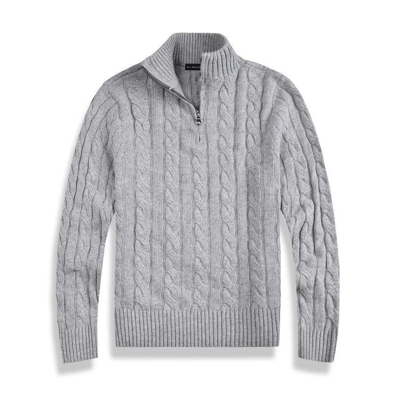Men's Jumper with Half Zip and Cable Pattern