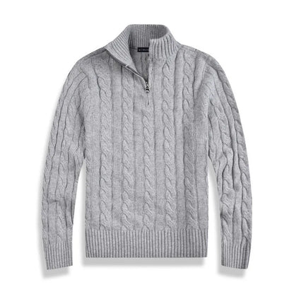 Men's Jumper with Half Zip and Cable Pattern