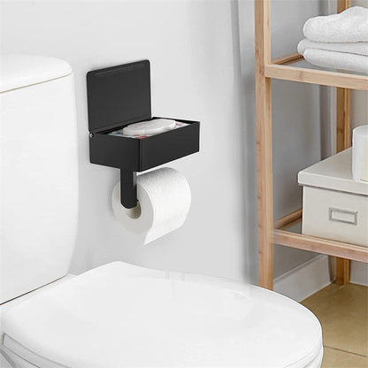 TidyBox Wall-Mounted Toilet Paper Holder with Storage Shelf - Durable Steel, Space-Saving Solution