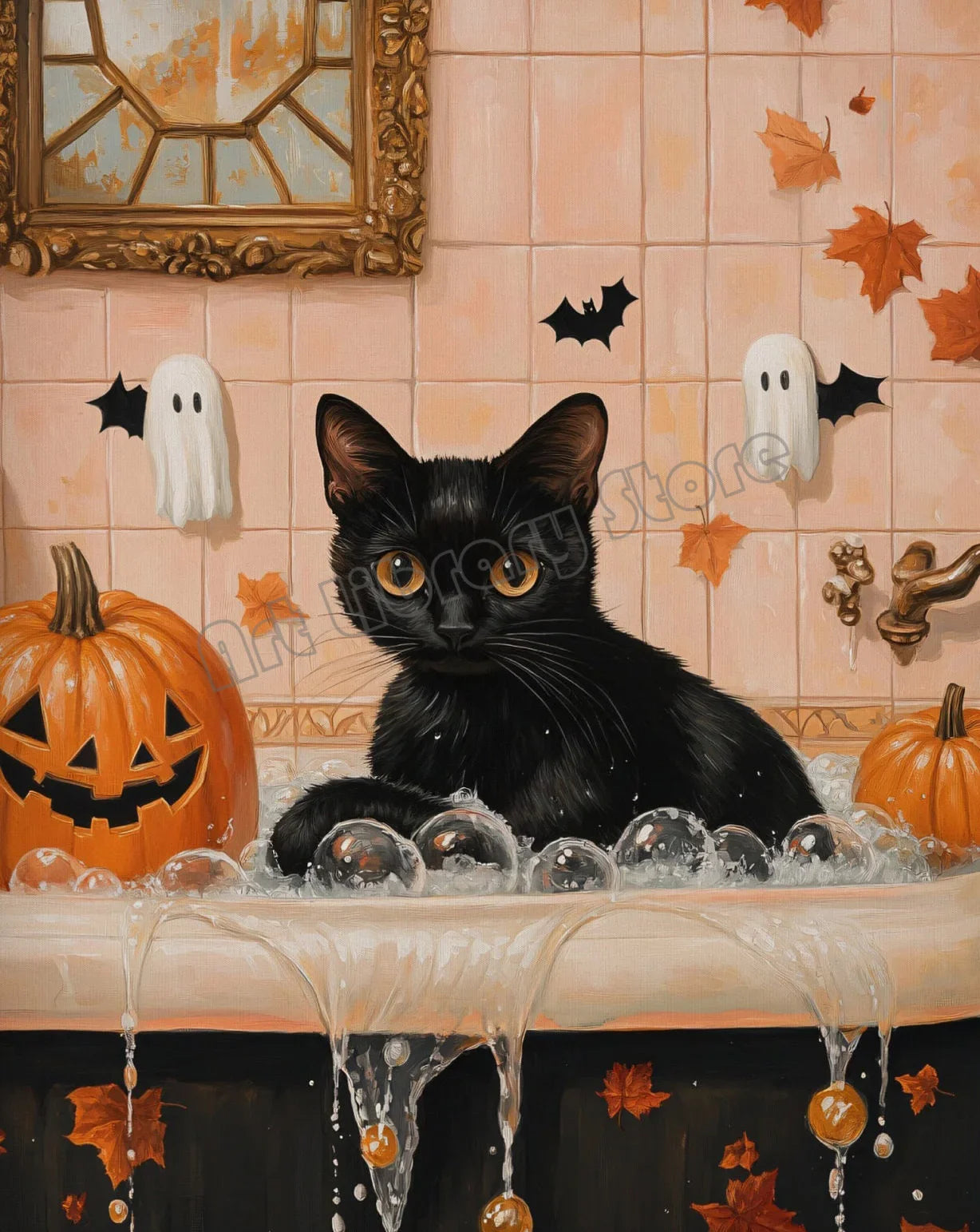 Halloween Wall Art Set featuring Pumpkins, Ghosts, and Cats — Autumn Home Decor