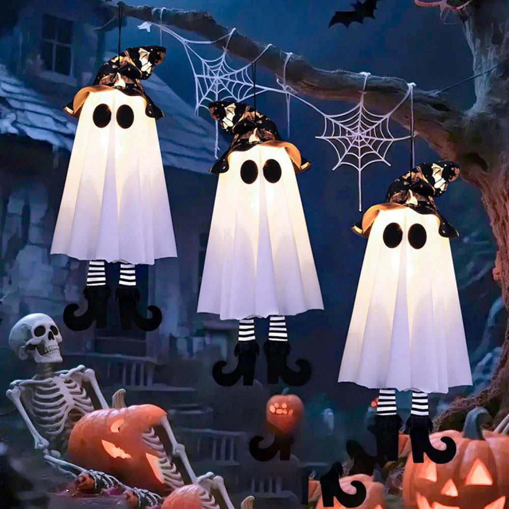 Illuminated Halloween Decor with Ghosts and Lights — Ideal for Outdoor Display
