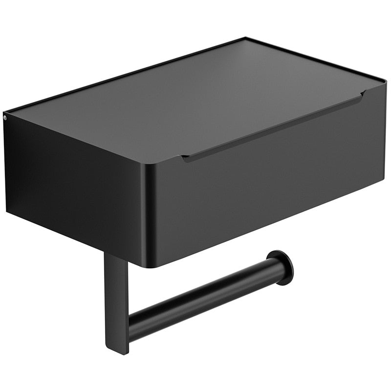 TidyBox Wall-Mounted Toilet Paper Holder with Storage Shelf - Durable Steel, Space-Saving Solution