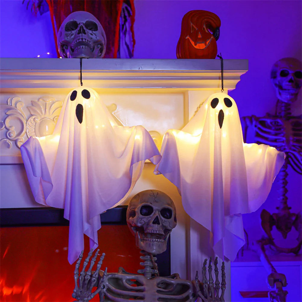 Illuminated White LED Ghosts for Halloween Home and Garden Decor