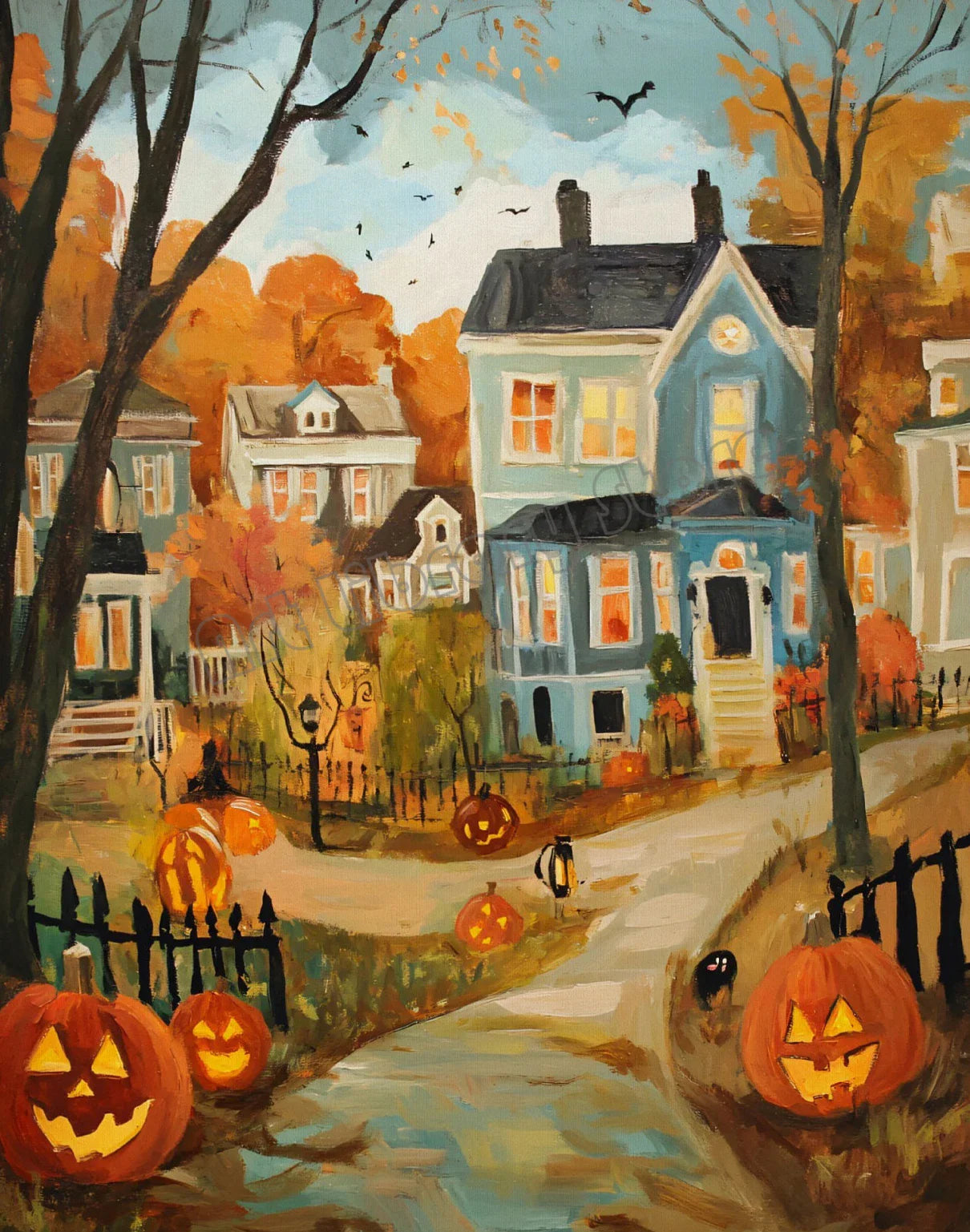 Halloween Wall Art Set featuring Pumpkins, Ghosts, and Cats — Autumn Home Decor