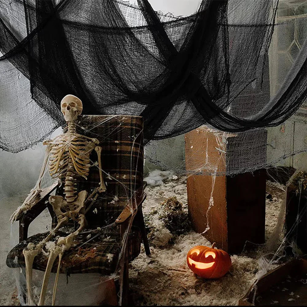 Halloween Black Gauze Hanging Decoration – Ideal for Walls, Fireplaces, and Doors