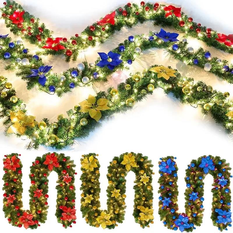 Illuminated Rattan Christmas Garland for Stairs and Fireplace Decor