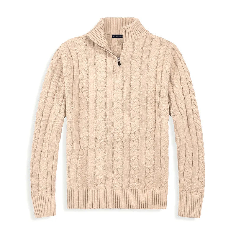 Men's Jumper with Half Zip and Cable Pattern