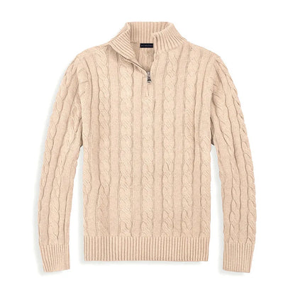 Men's Jumper with Half Zip and Cable Pattern
