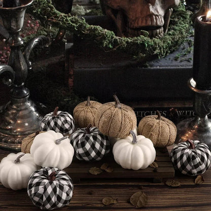 12-Piece Decorative Jute Pumpkin Set for Fall and Halloween