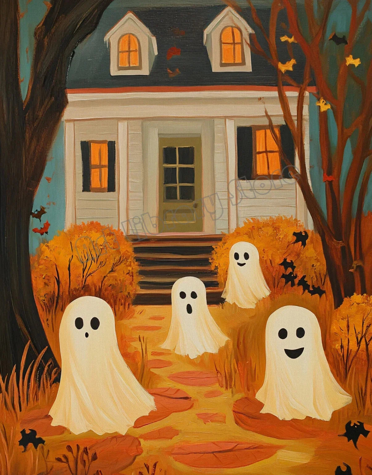 Halloween Wall Art Set featuring Pumpkins, Ghosts, and Cats — Autumn Home Decor