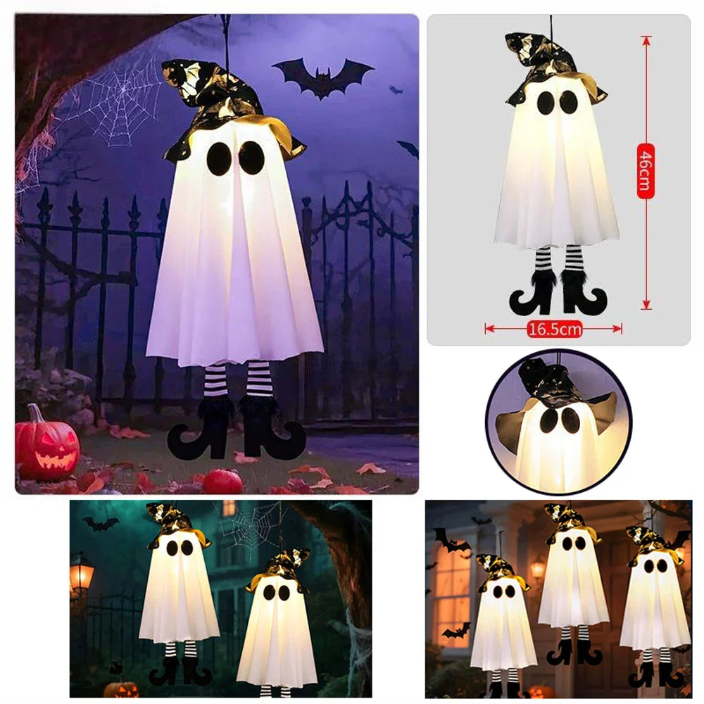 Illuminated Halloween Decor with Ghosts and Lights — Ideal for Outdoor Display