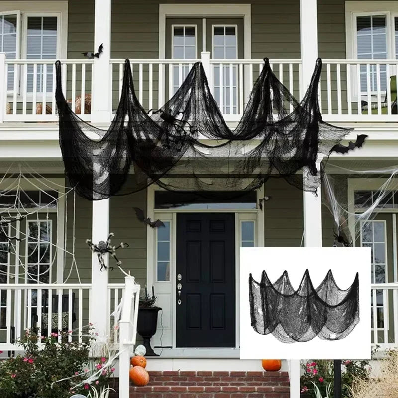 Halloween Black Gauze Hanging Decoration – Ideal for Walls, Fireplaces, and Doors