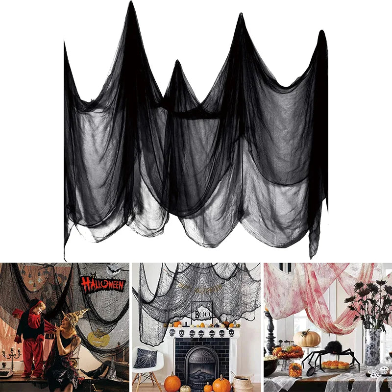 Halloween Black Gauze Hanging Decoration – Ideal for Walls, Fireplaces, and Doors