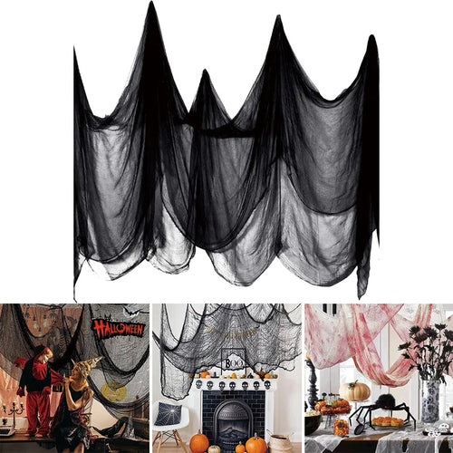 Halloween Black Gauze Hanging Decoration – Ideal for Walls, Fireplaces, and Doors