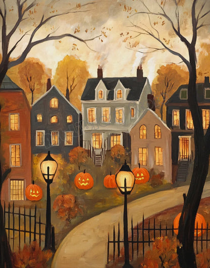 Halloween Wall Art Set featuring Pumpkins, Ghosts, and Cats — Autumn Home Decor