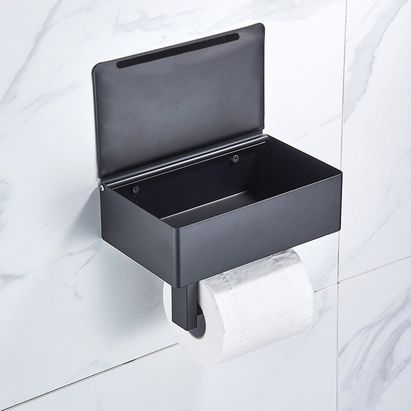 TidyBox Wall-Mounted Toilet Paper Holder with Storage Shelf - Durable Steel, Space-Saving Solution