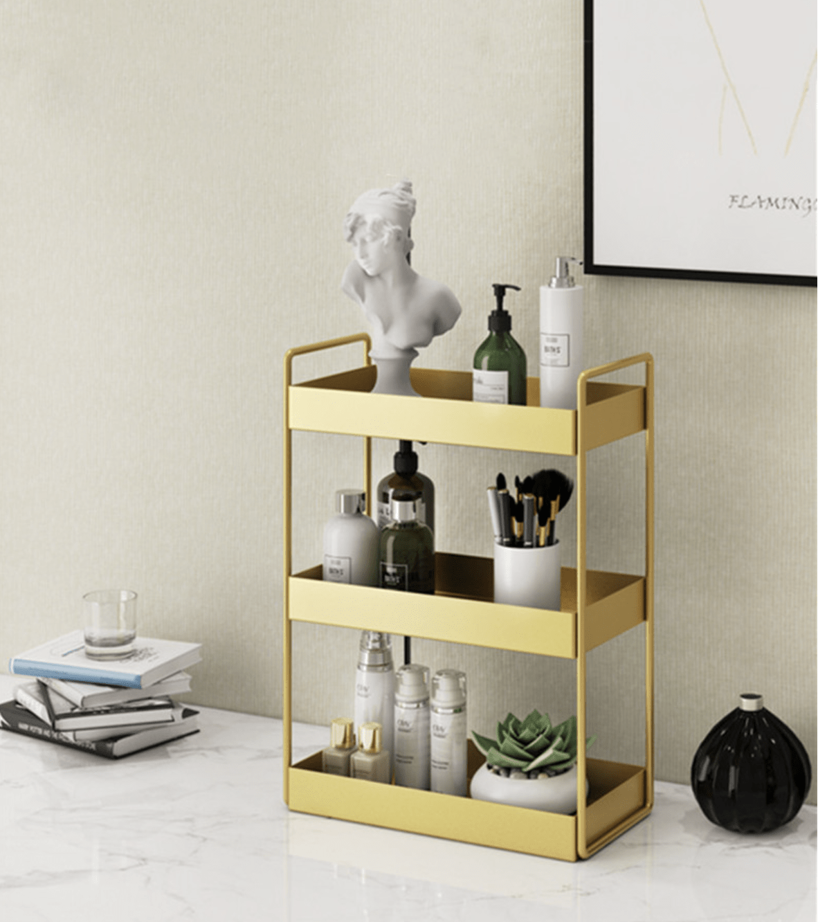 EleganceTray | Premium Gold Metal Storage Tray - Sleek Vanity & Bathroom Organizer